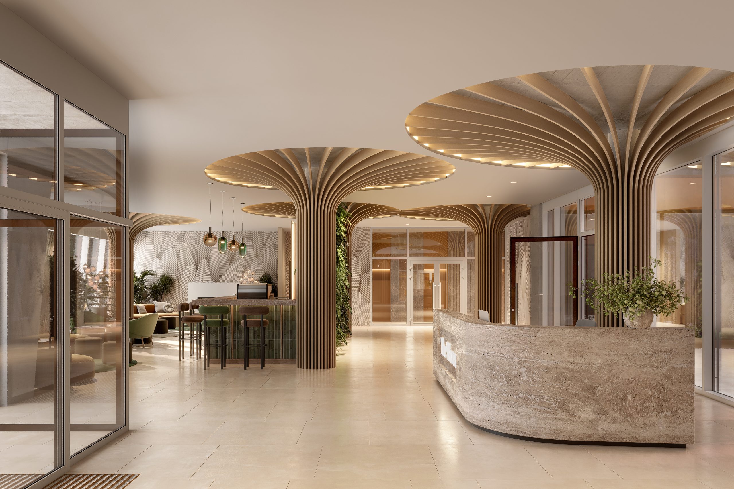 3D Visualisierung des Projekts Fleesensee von StudioFeldmann, 3D Visualiserungen aus Berlin. Ein Schwimmbad.